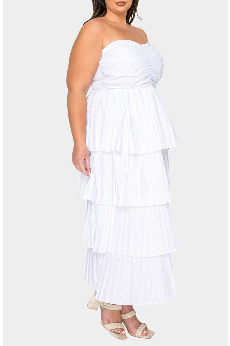 Eleni Strapless Pleated Tiered Cocktail Dress, Alternate, color, WHITE