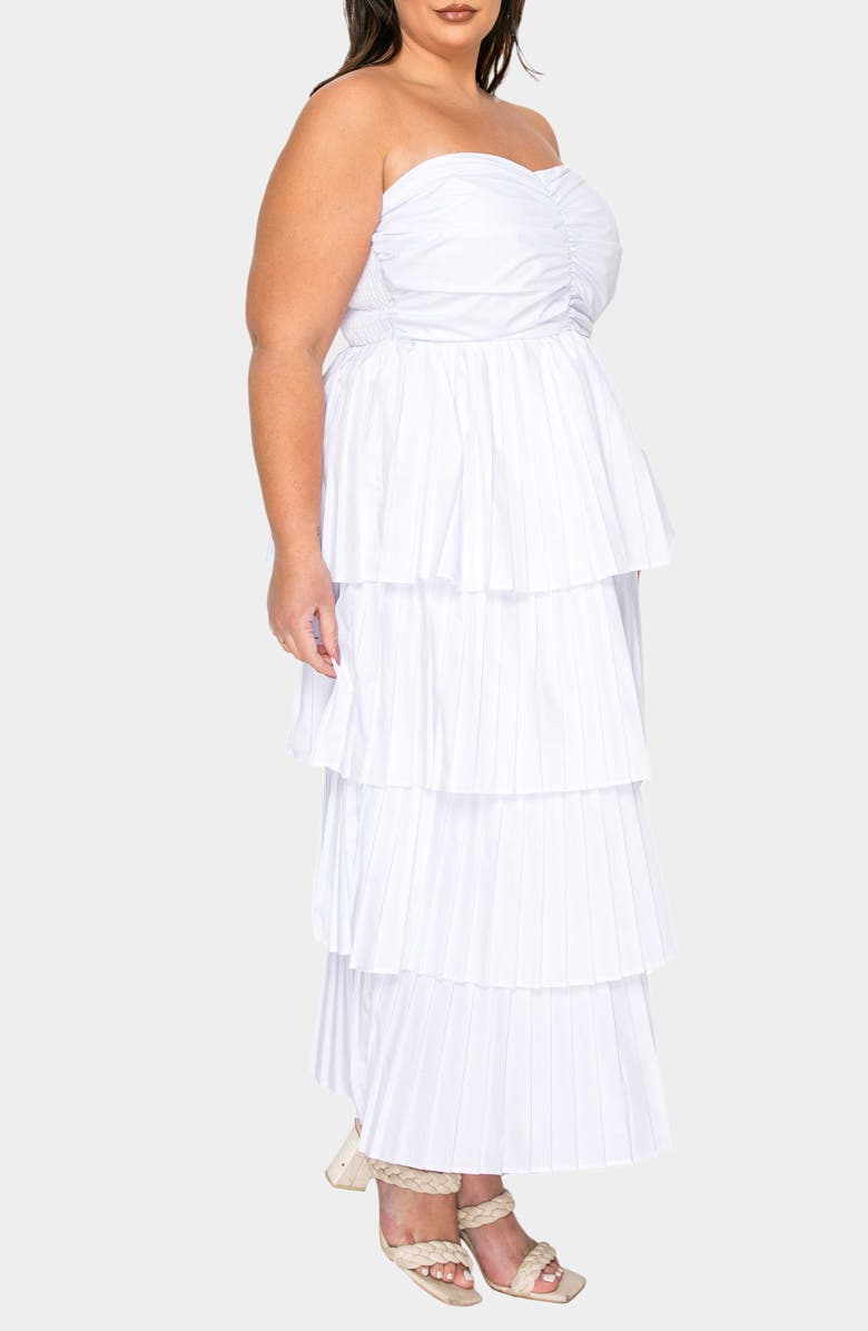 L I V D Eleni Strapless Pleated Tiered Cocktail Dress, Alternate, color, White