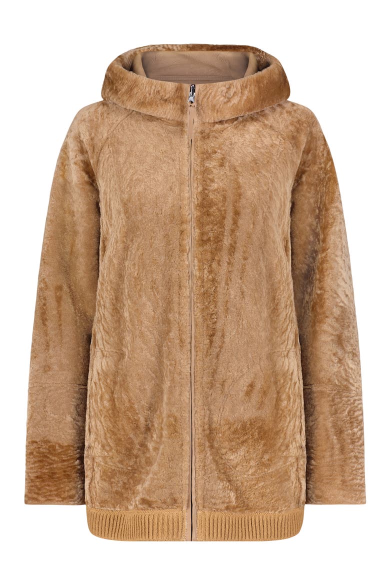 Reversible Textured Genuine Shearling Lamb Zip Parka with Ribbed Hem, Alternate, color, LATTE/LATTE