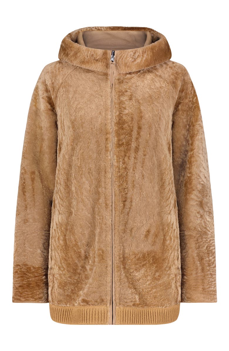 GORSKI Reversible Textured Genuine Shearling Zip Parka with Ribbed Hem, Alternate, color, Latte/Latte