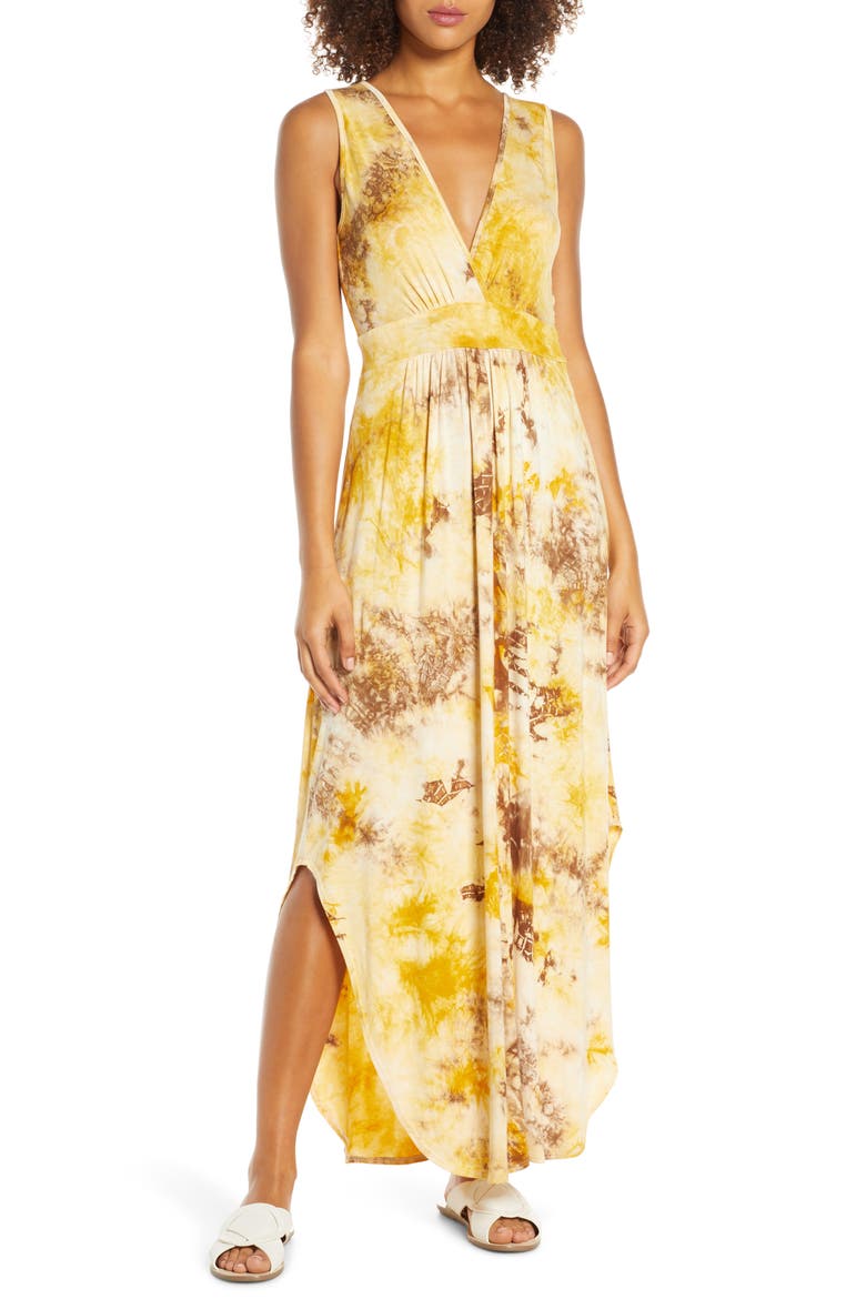 Plunge Dress, Main, color, MUSTARD