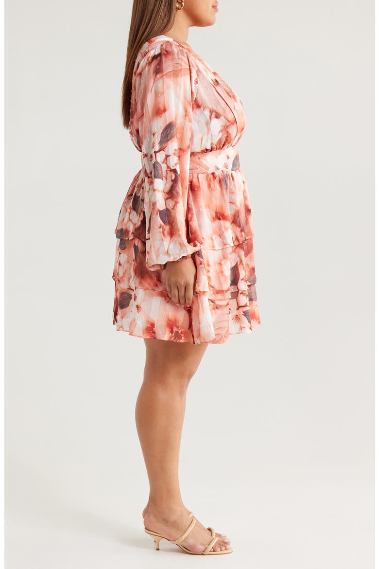 Floral Clip Dot Long Sleeve Minidress, Alternate, color, GREY/ PEACH