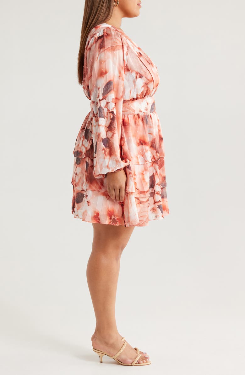 Socialite Floral Clip Dot Long Sleeve Minidress, Alternate, color, Grey/ Peach