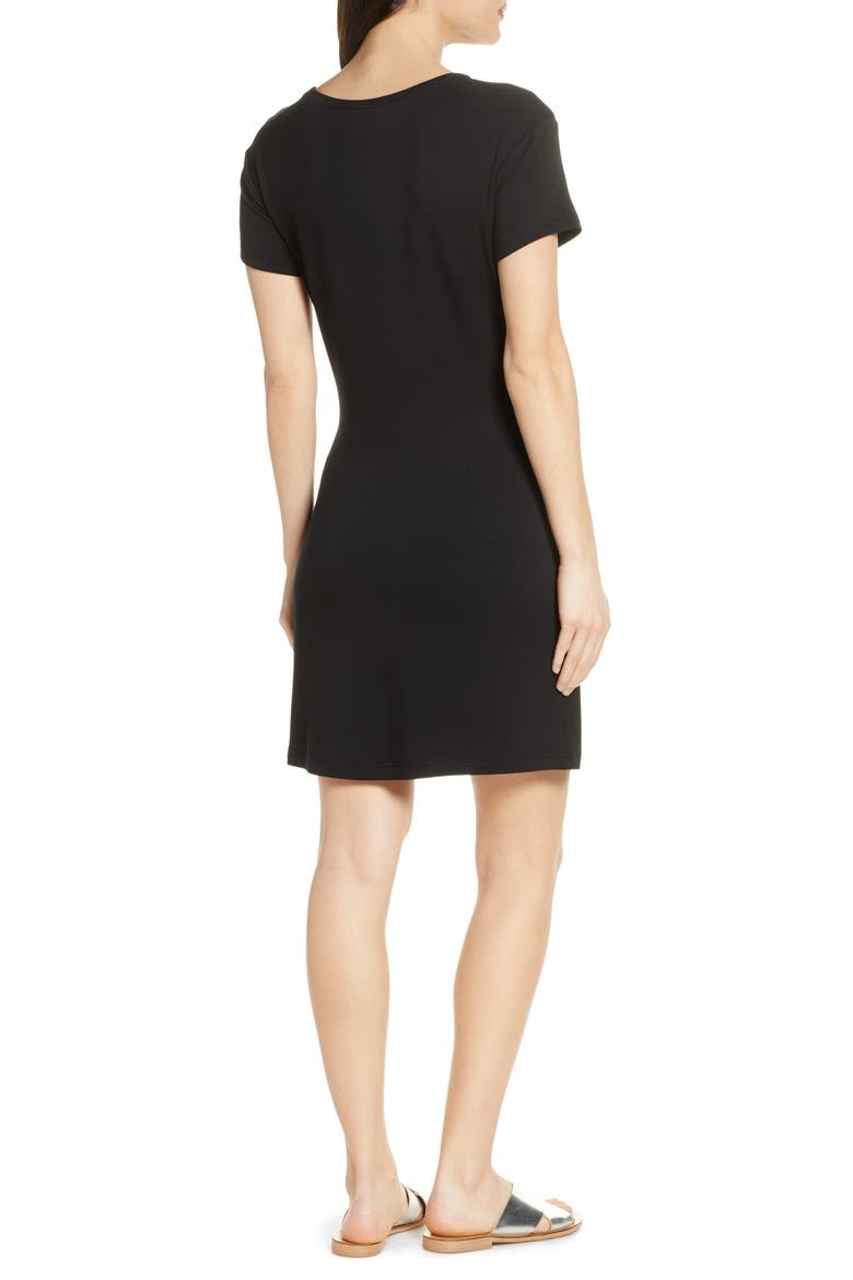 Tie Front T-Shirt Dress, Alternate, color, BLACK