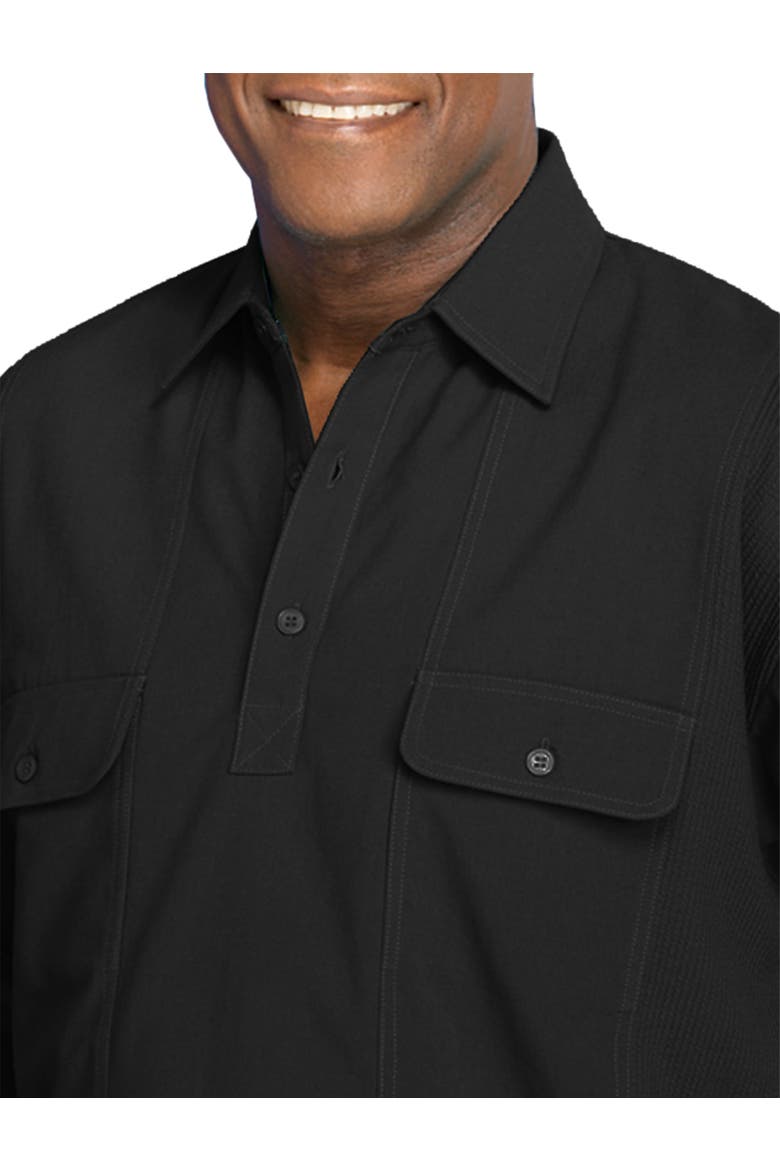 Big & Tall Long-Sleeve Mesh Panel Banded-Hem Shirt, Alternate, color, BLACK