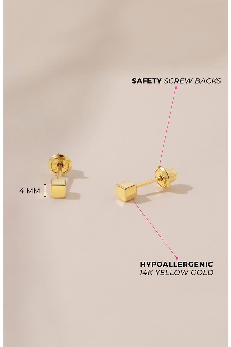 14k Tiny Cubed Earrings, Alternate, color, Gold