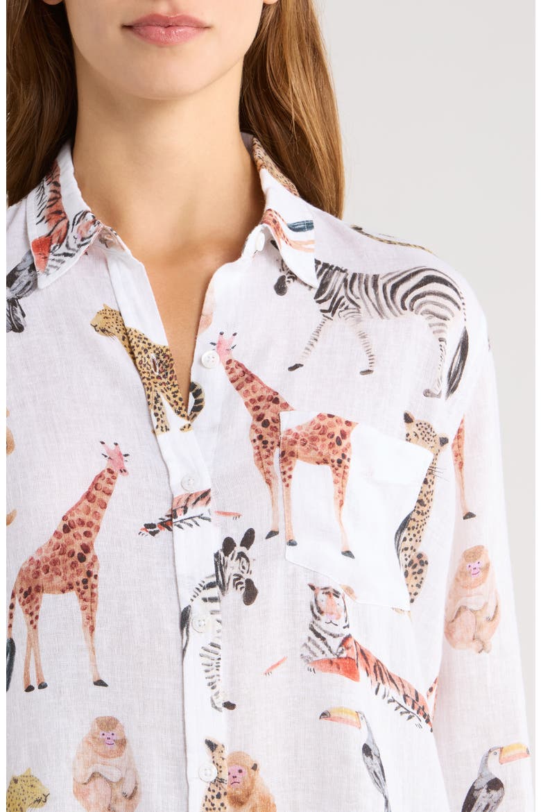 Charli Linen Blend Button-Up Shirt, Alternate, color, JUNGLE ANIMALS