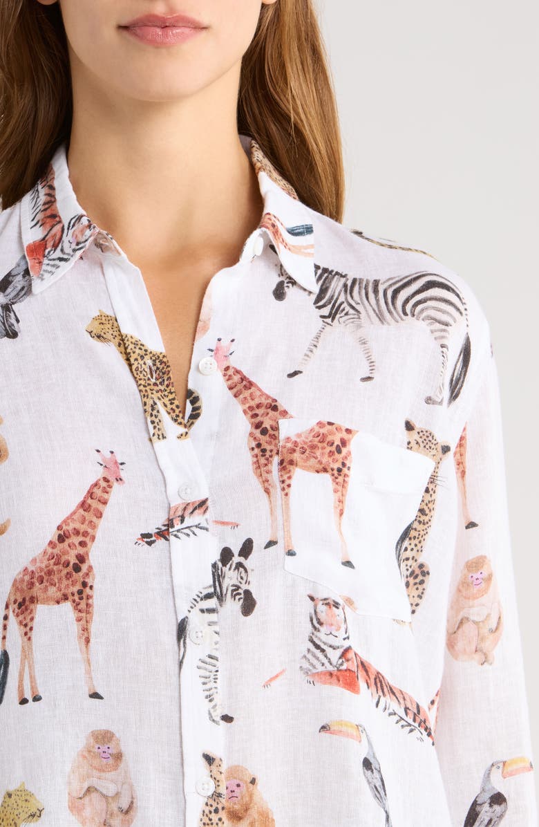 Rails Charli Linen Blend Button-Up Shirt, Alternate, color, Jungle Animals
