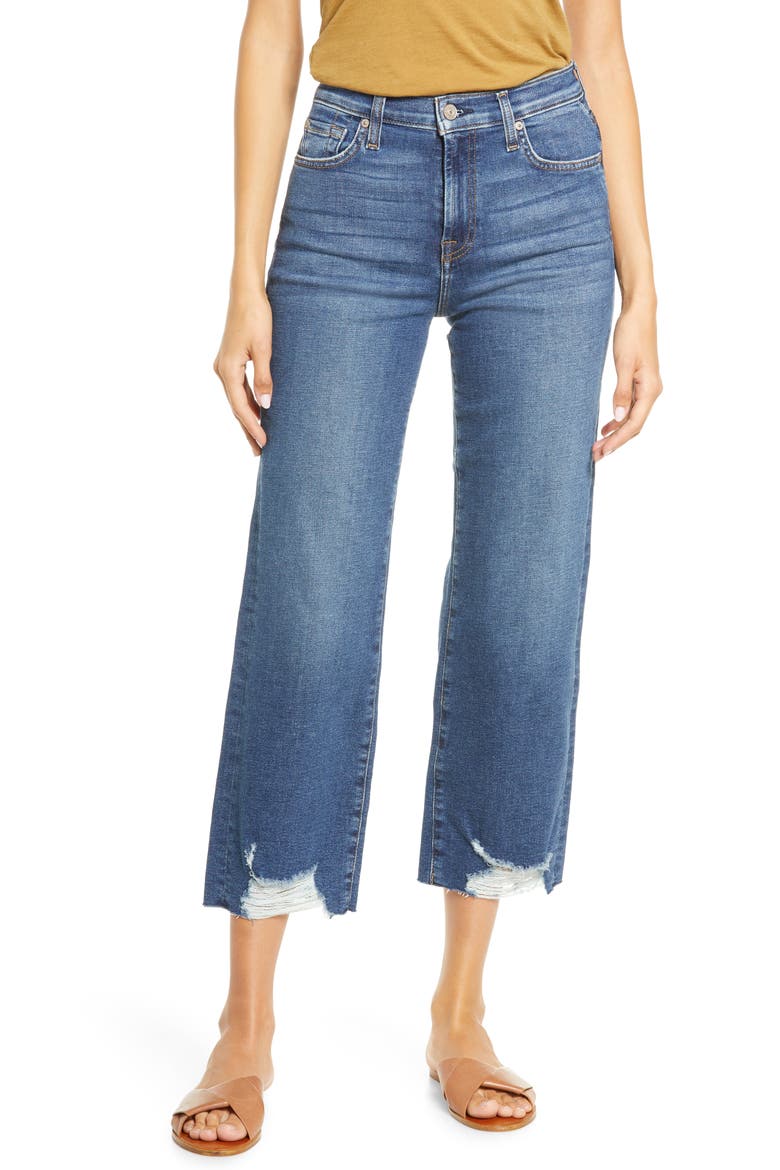 Alexa High Waist Destroyed Hem Crop Wide Leg Jeans, Main, color, BLUE SUPER NOVA