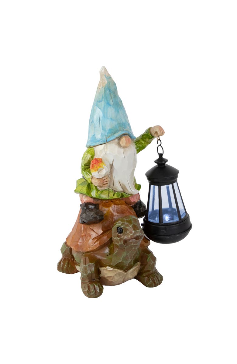 Northlight 12.5" Solar LED Lighted Gnome and Turtle Outdoor Garden Statue, Alternate, color, Brown