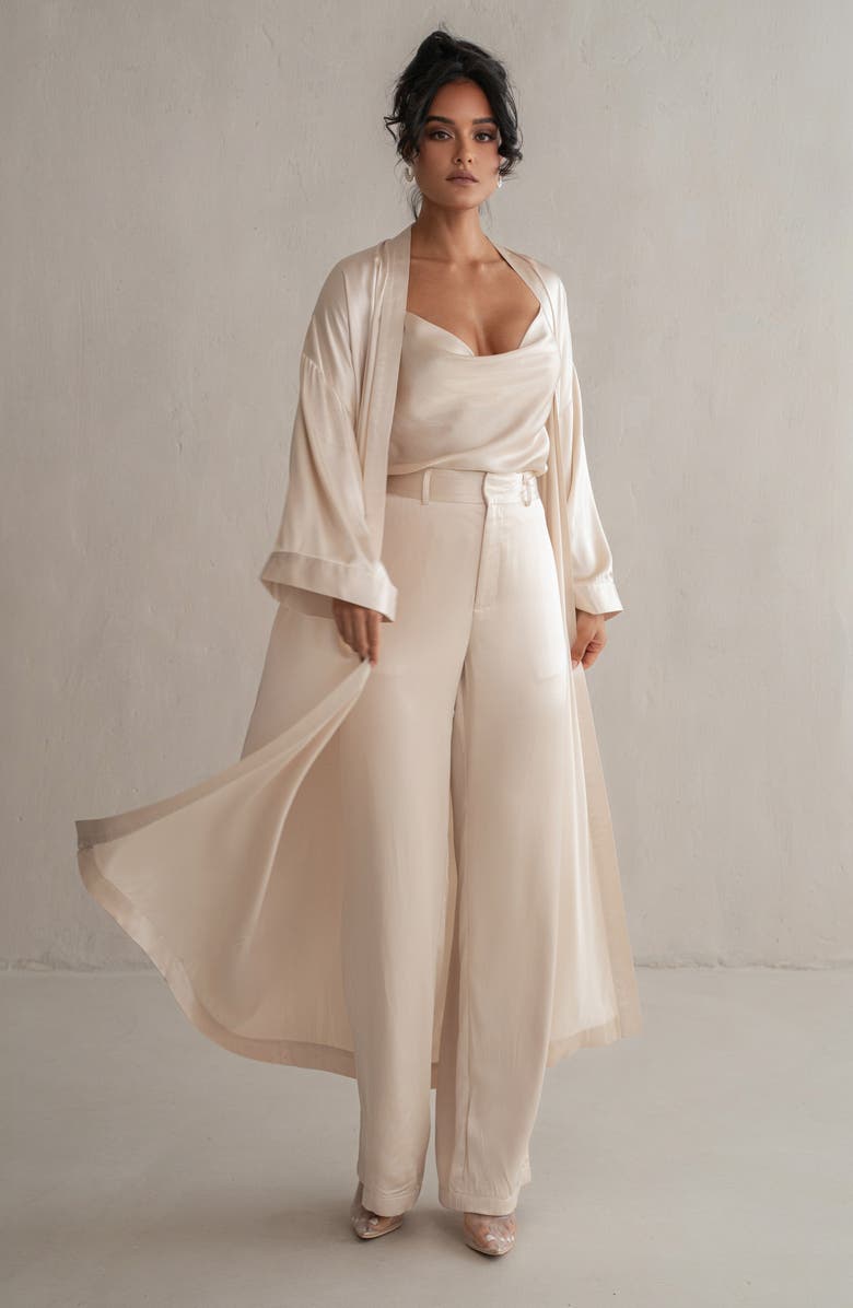 JLUXLABEL Forever & Always Satin Robe, Alternate, color, Beige