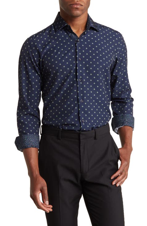 Slim Fit Geometric Print Performance Dress Shirt