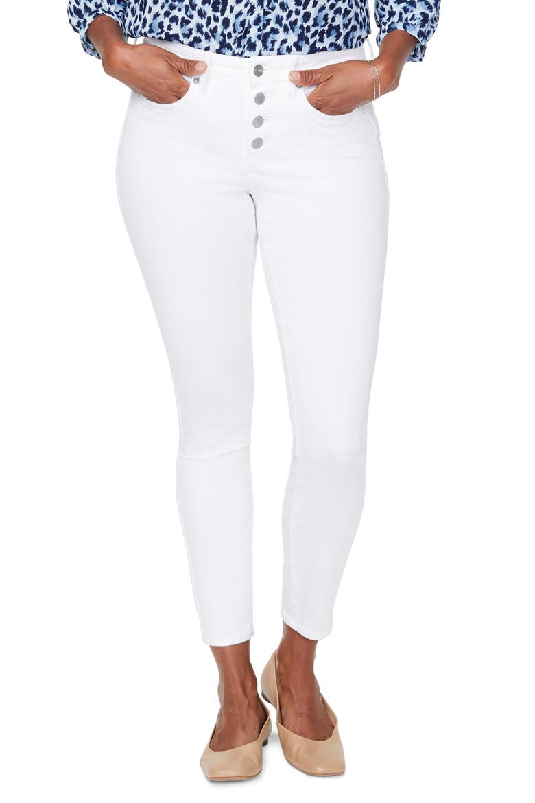 Ami Exposed Button Stretch Ankle Jeans, Main, color, OPTIC WHITE