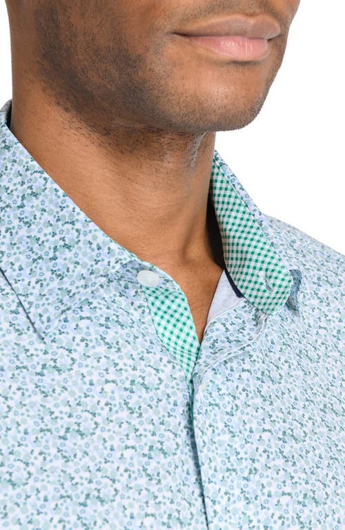 Construct Floral Wreath Woven Long Sleeve Shirt In White/green