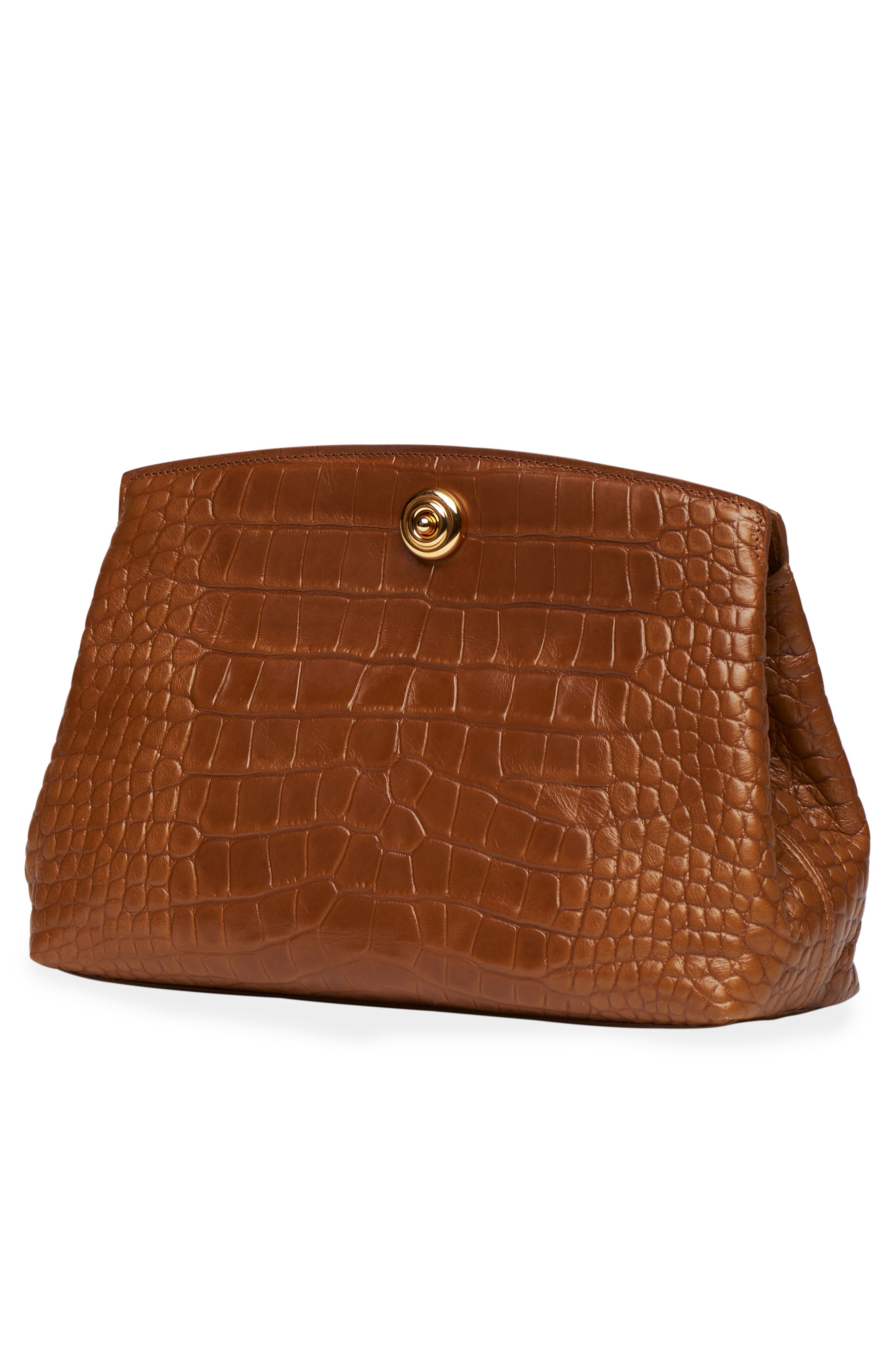 LIFFNER Pushlock Croc Embossed Leather Clutch, Alternate, color, Nougat