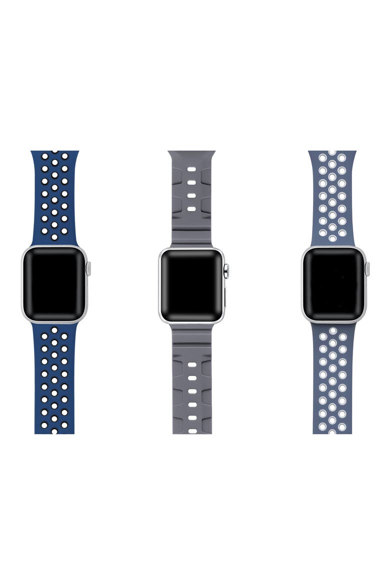 Assorted 3-Pack Silicone Apple Watch® Watchbands, Alternate, color, BLUE/ GREY MULTI