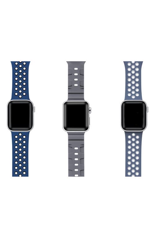 The Posh Tech Assorted 3-pack Silicone Apple Watch® Watchbands In Blue/grey Multi
