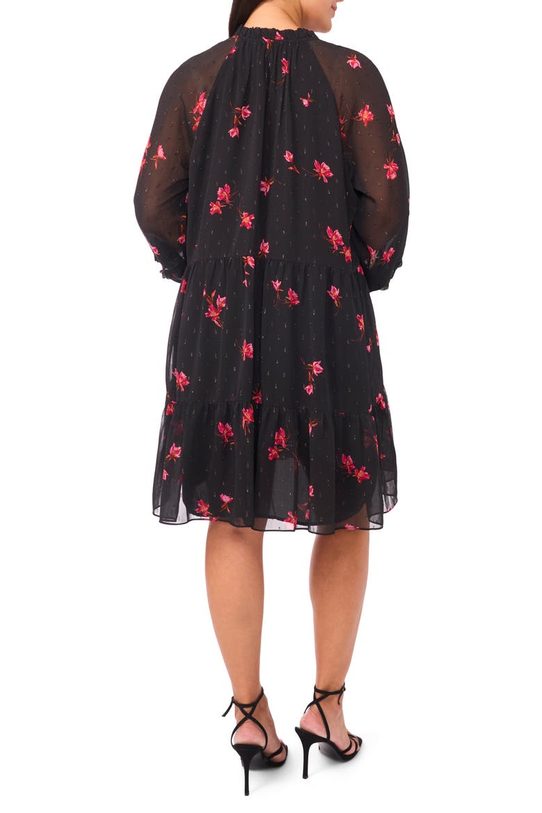 Metallic Fleck Floral Long Sleeve Babydoll Dress, Alternate, color, RICH BLACK