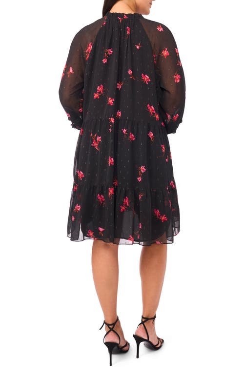 Cece Metallic Fleck Floral Long Sleeve Babydoll Dress In Animal Print