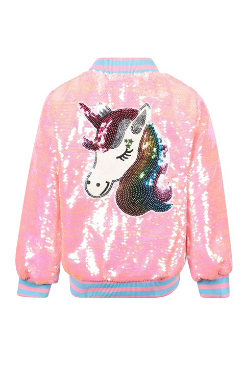 Pretty in Pink Unicorn Sequin Bomber