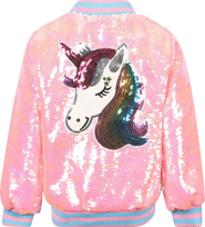 Lola + The Boys Pretty in Pink Unicorn Sequin Bomber