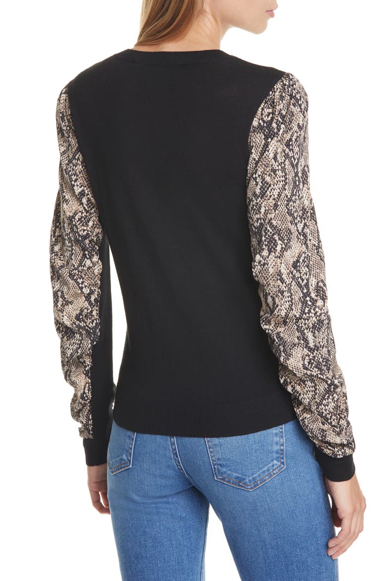 Adler Python Print Mixed Media Sweater, Alternate, color, BLACK MULTI