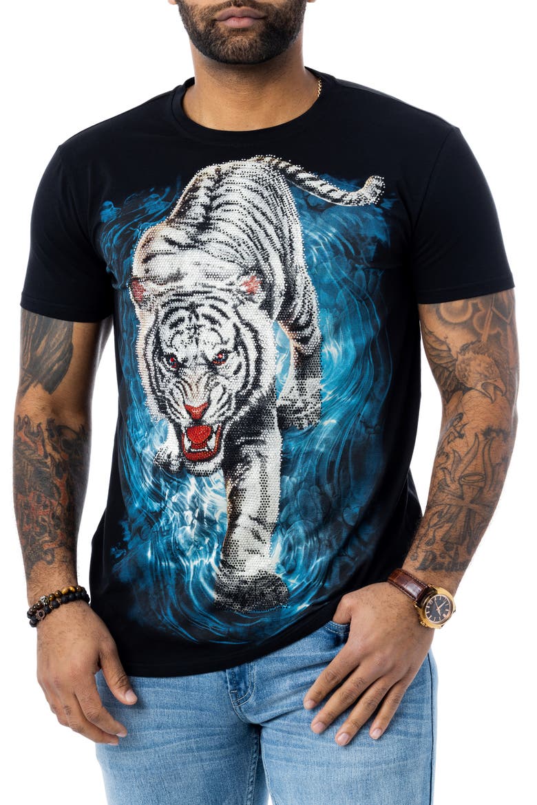Tiger Rhinestone Graphic T-Shirt, Main, color, BLACK