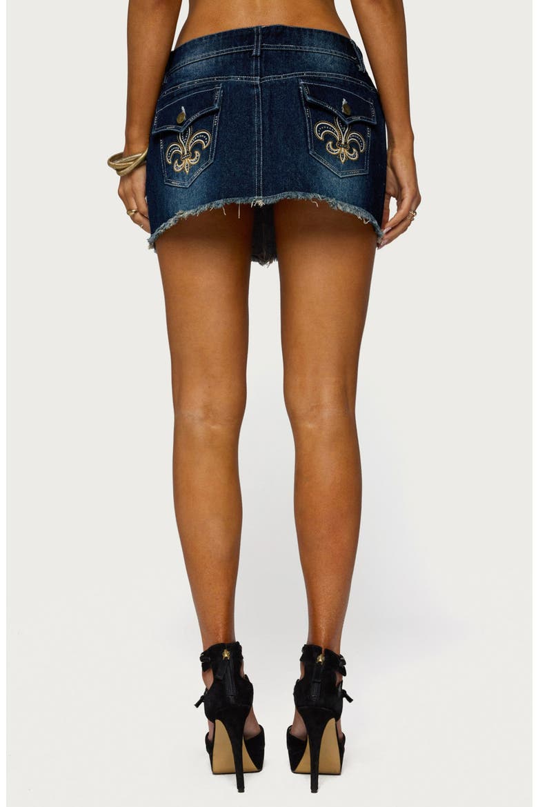 Dreya Embroidered Low Rise Denim Miniskirt, Alternate, color, MEDIUM-BLUE-WASHED