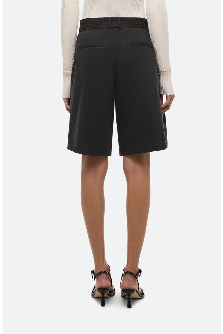 Belted Double Pleat Stretch Cotton Shorts, Alternate, color, BLACK