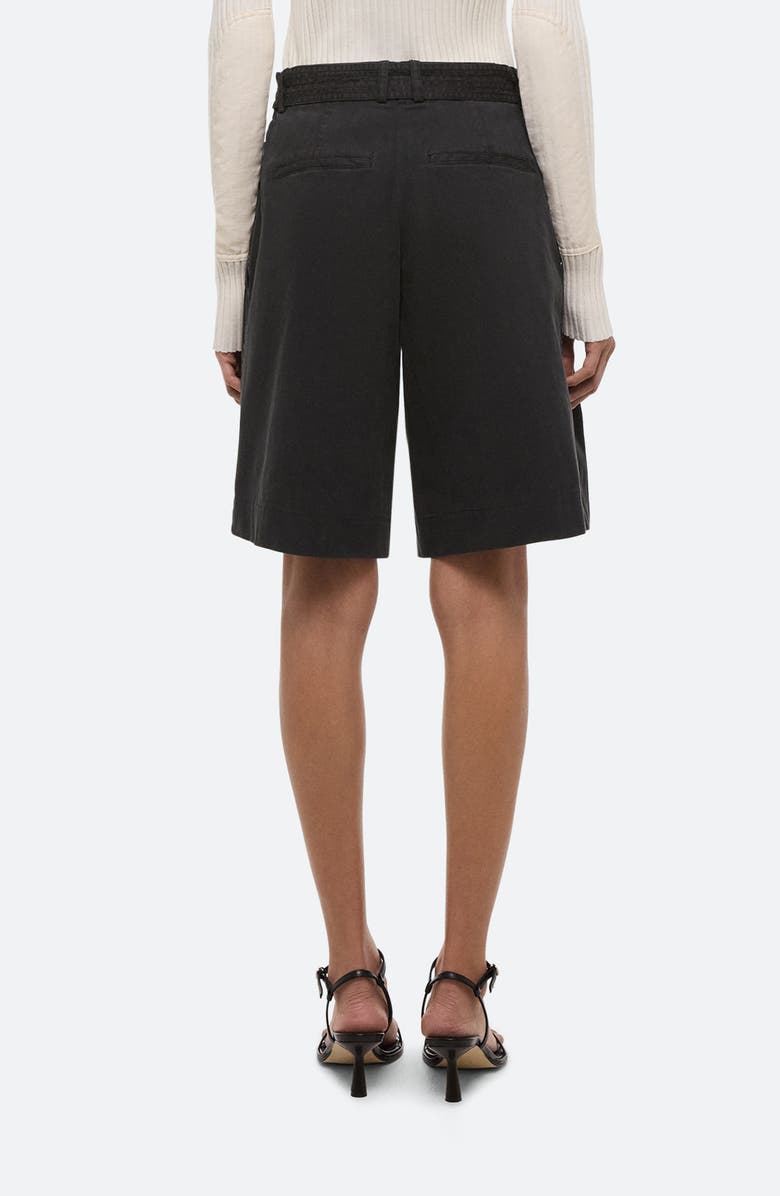 Helmut Lang Belted Double Pleat Stretch Cotton Shorts, Alternate, color, Black