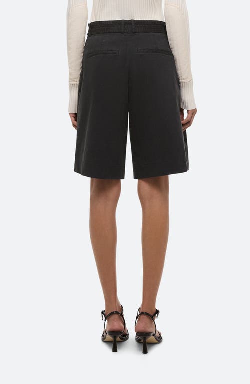 Helmut Lang Belted Double Pleat Stretch Cotton Shorts In Black