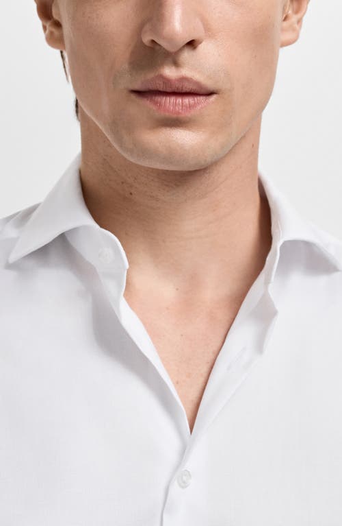 Mango Slim Fit Cotton Herringbone Suit Button-up Shirt In White