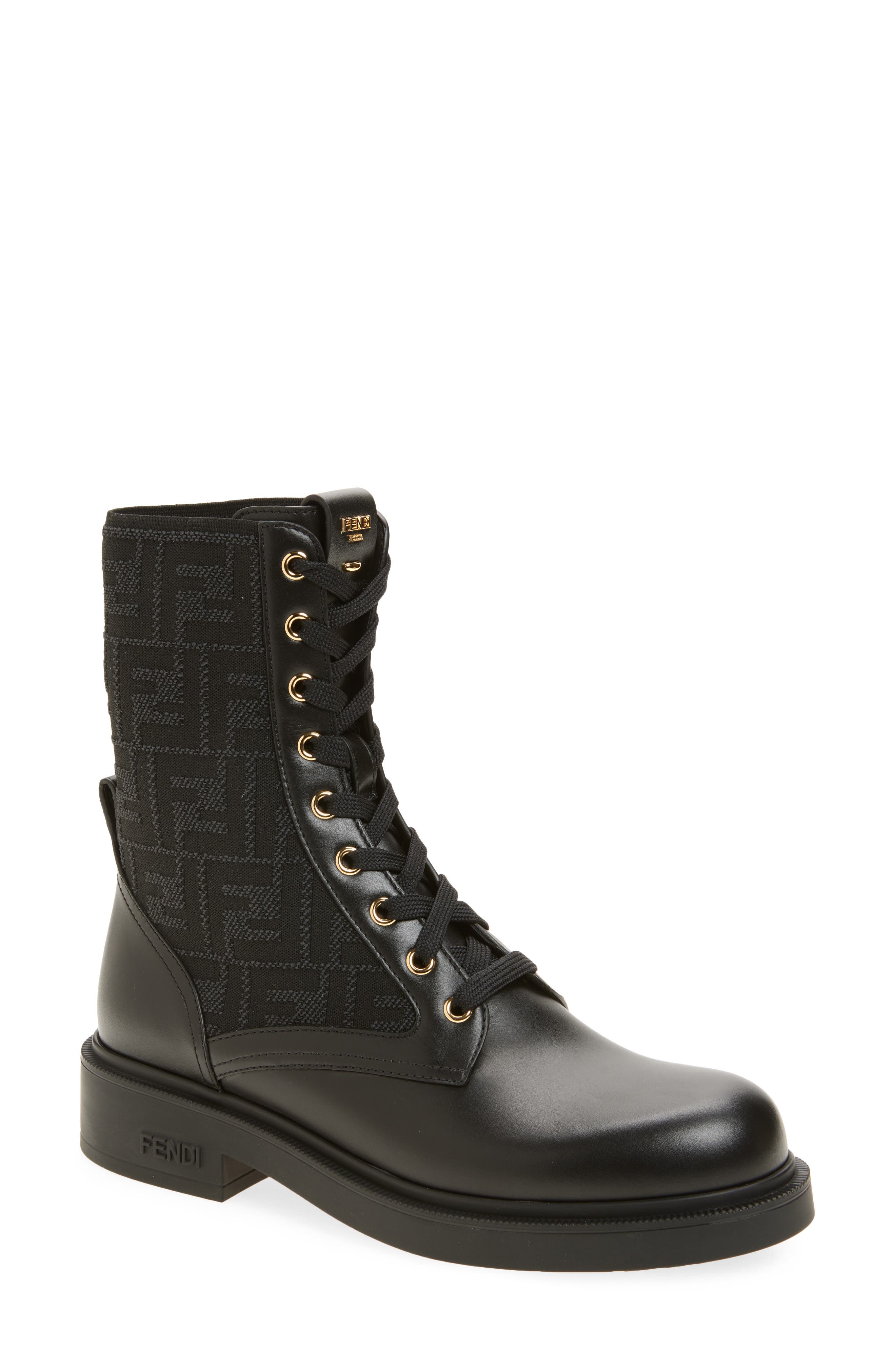 Fendi Filo Lace-Up Boot, Main, color, Black