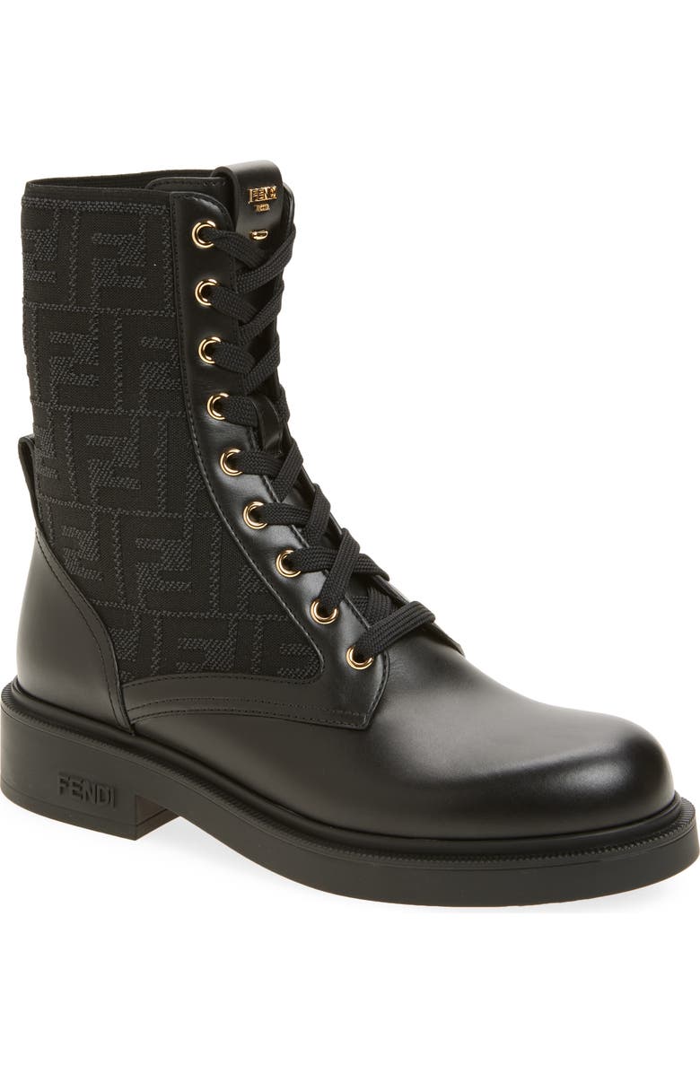 Fendi Filo Lace-Up Boot, Main, color, Black