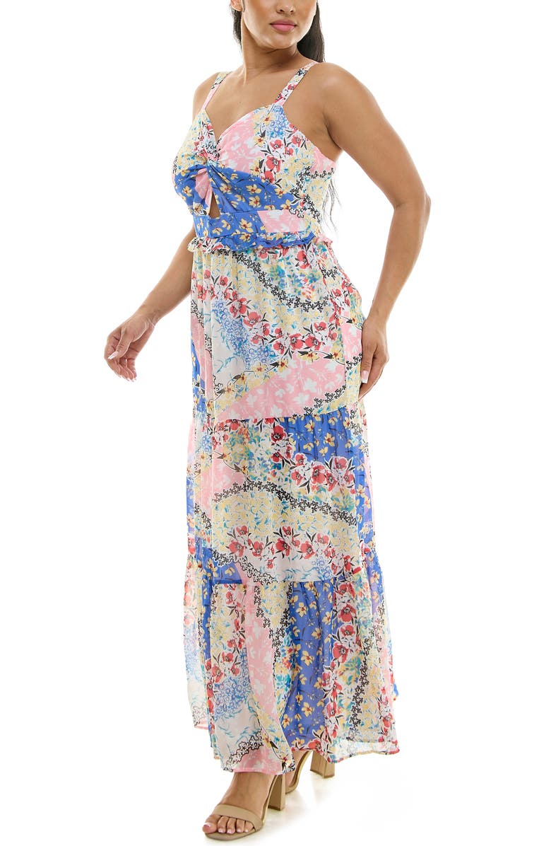 Nina Leonard Twist Front Maxi Dress, Alternate, color, White Multi