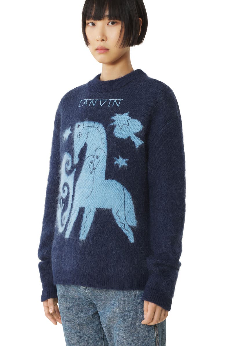 Lanvin Blue Lunar Year Jacquard Mohair Sweater, Alternate, color, Navy Blue