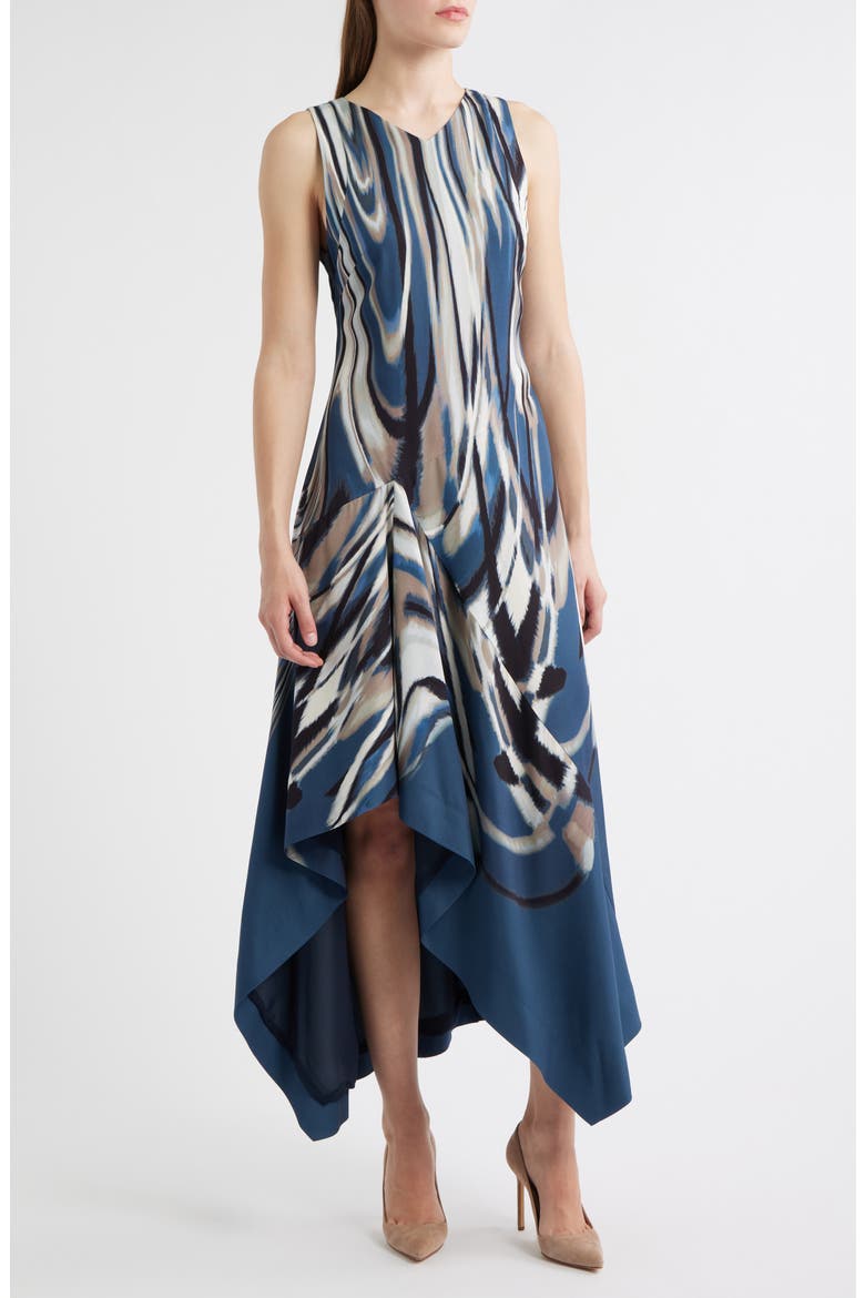 Donaria Shark Bite Hem Dress, Main, color, BLUE JAY SWIRL