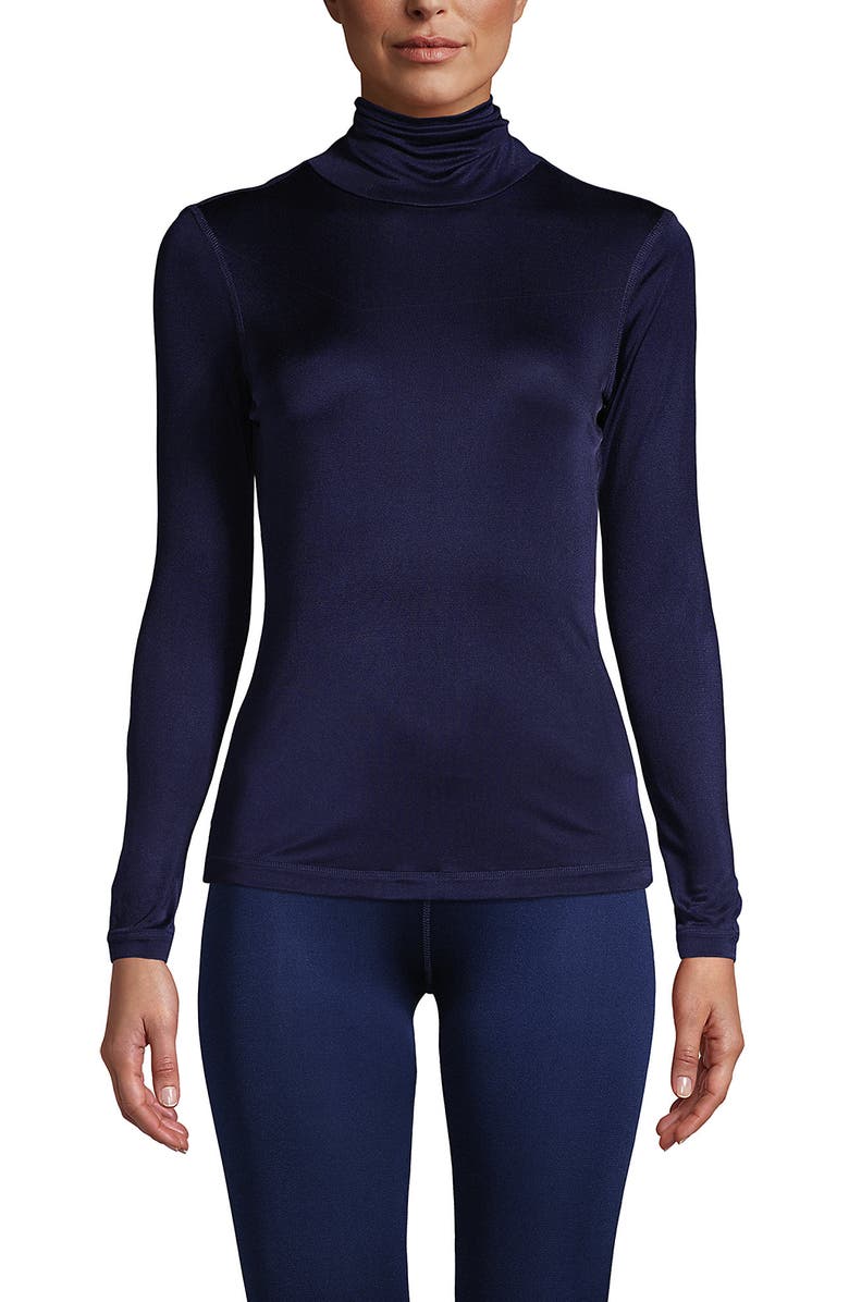 Lands
 End Silk Interlock Turtleneck Long Underwear Top, Main, color, Deep Sea Navy