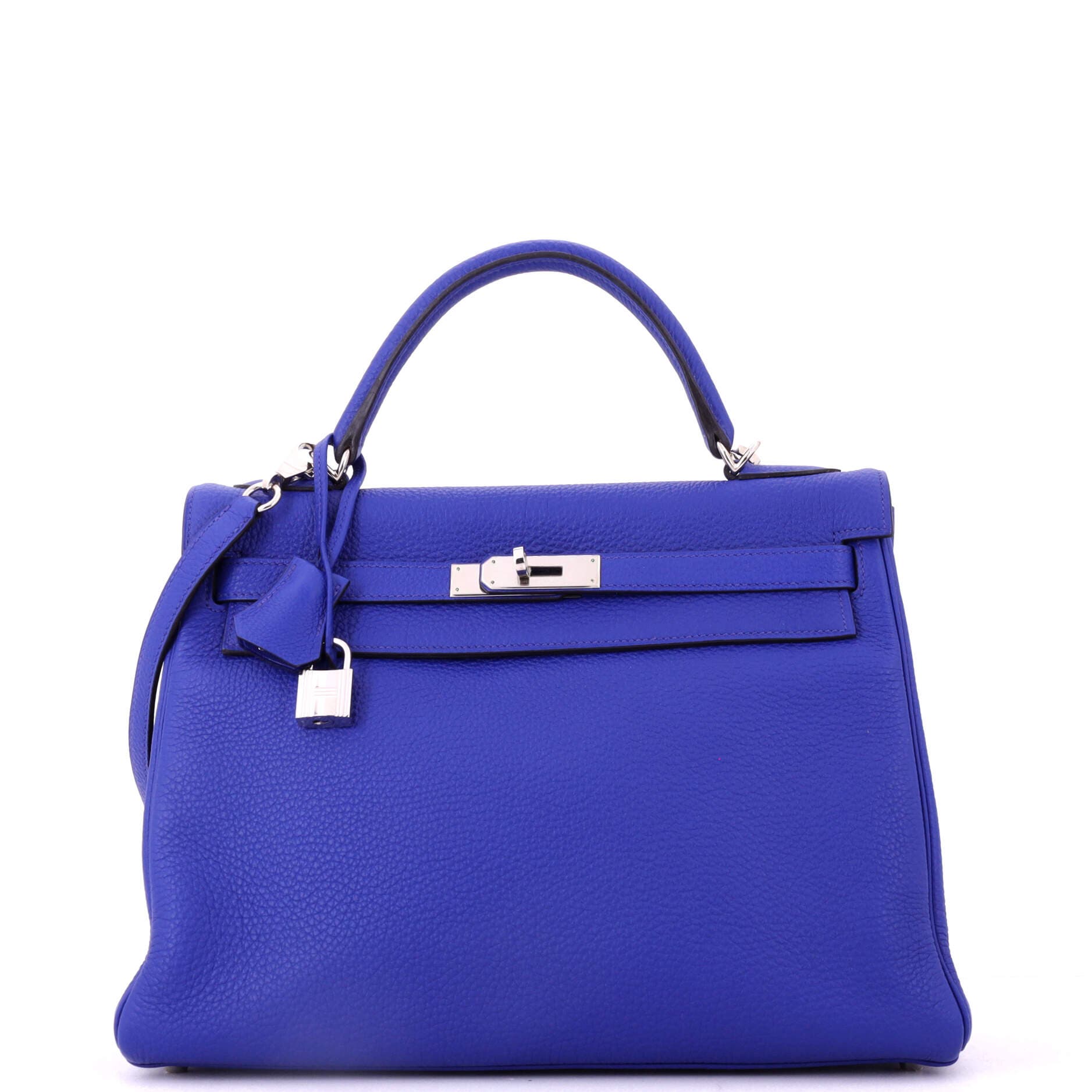 Pre-Owned Hermes Kelly Handbag Blue Togo with Palladium Hardware 32, Main, color, Bleu Electrique