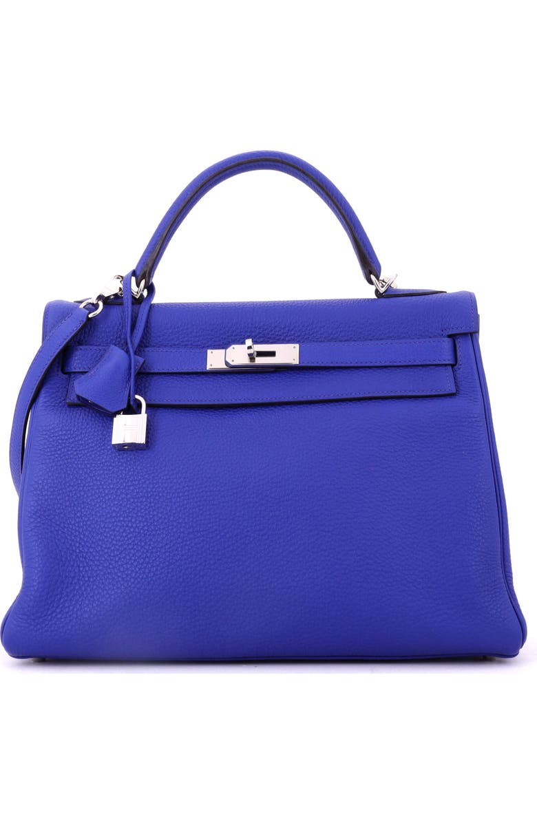 Pre-Owned Hermes Kelly Handbag Blue Togo with Palladium Hardware 32, Main, color, Bleu Electrique