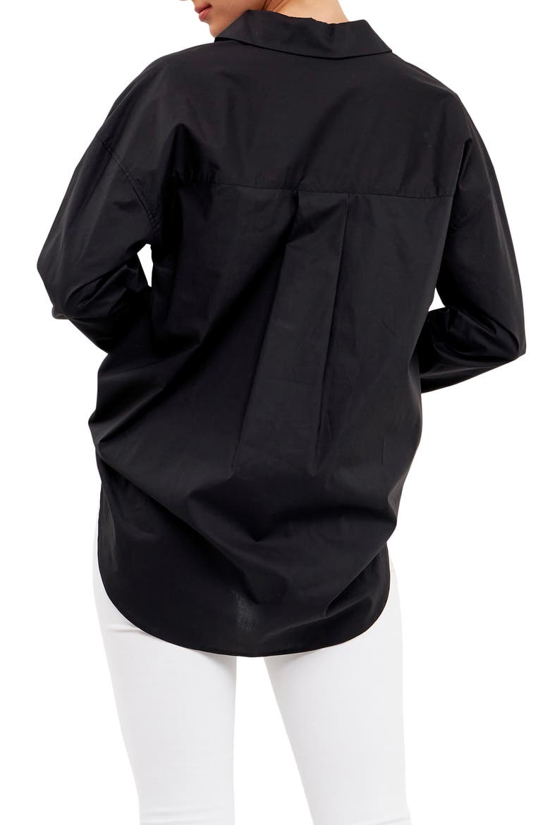 Imitation Pearl Button-Up Cotton Shirt, Alternate, color, BLACK