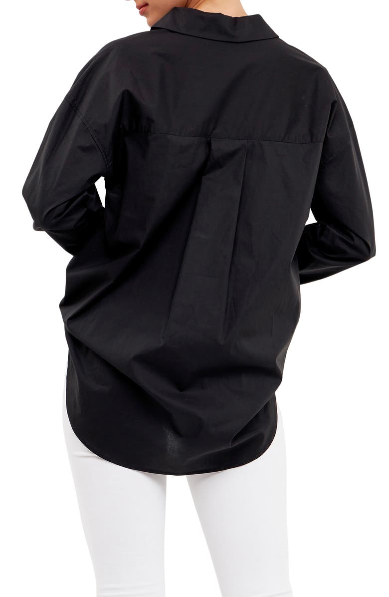 English Factory Imitation Pearl Button-Up Cotton Shirt, Alternate, color, Black