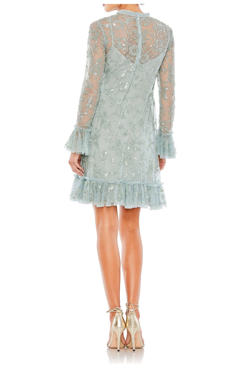Mac Duggal Sequin Long Sleeve Mini Dress, Alternate, color, Seafoam