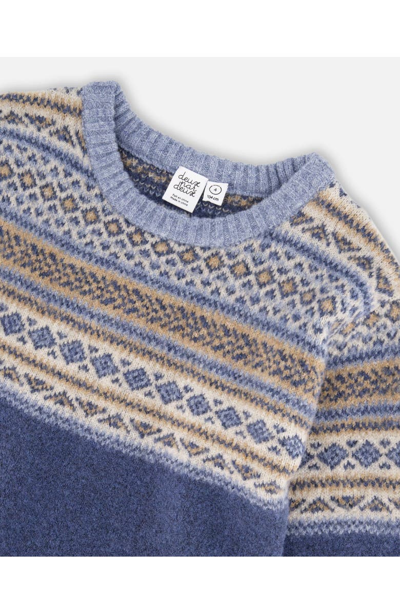 Deux par Deux Norwegian Jacquard Knit Sweater, Alternate, color, Blue And Cream