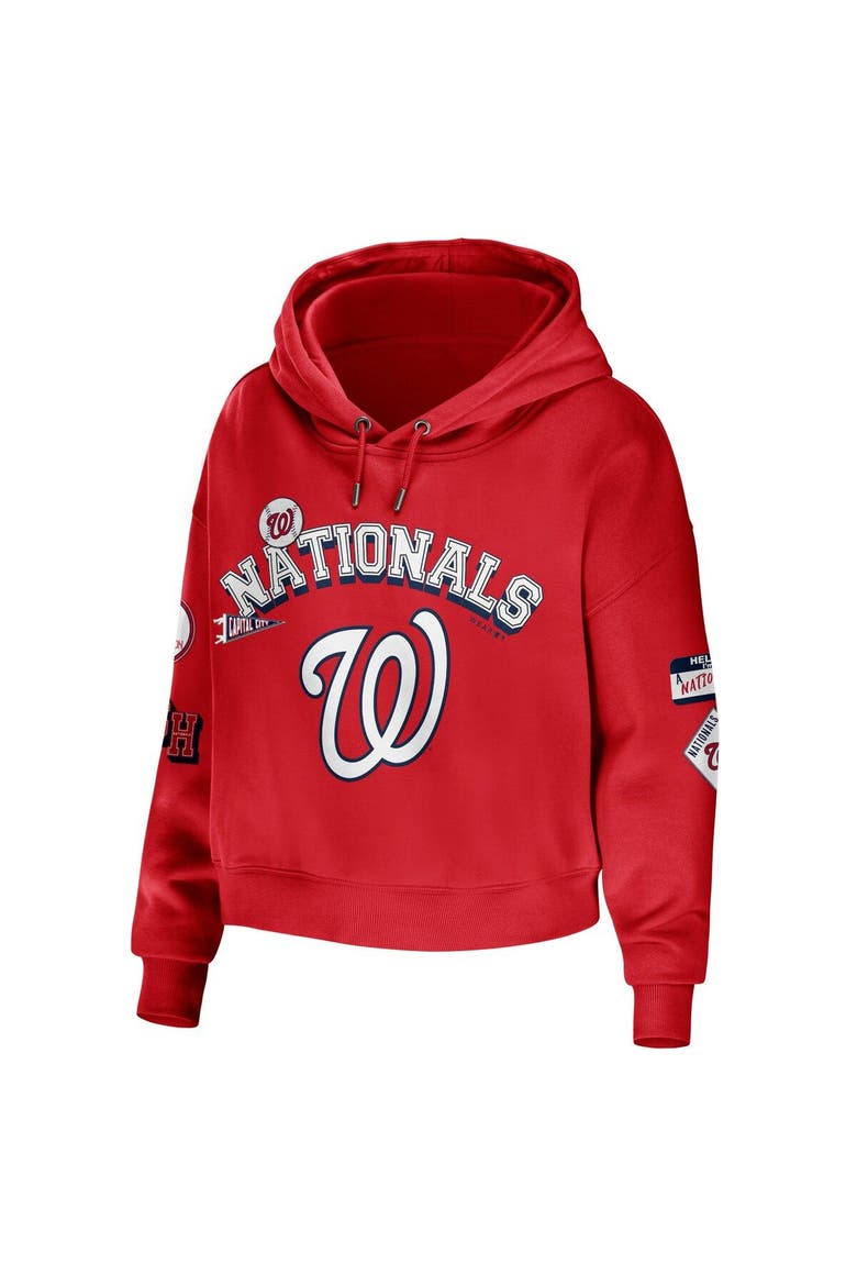 Women's WEAR by Erin Andrews Red Washington Nationals Modest Patches Cropped Pullover Hoodie, Alternate, color, Red
