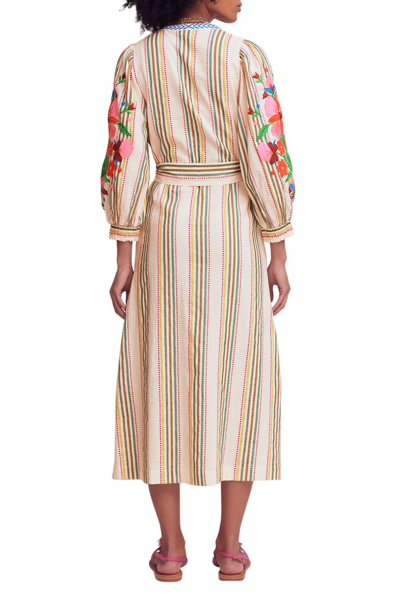 Boden Octavia Cotton Midi Dress, Alternate, color, Multi Embroidery Stripe