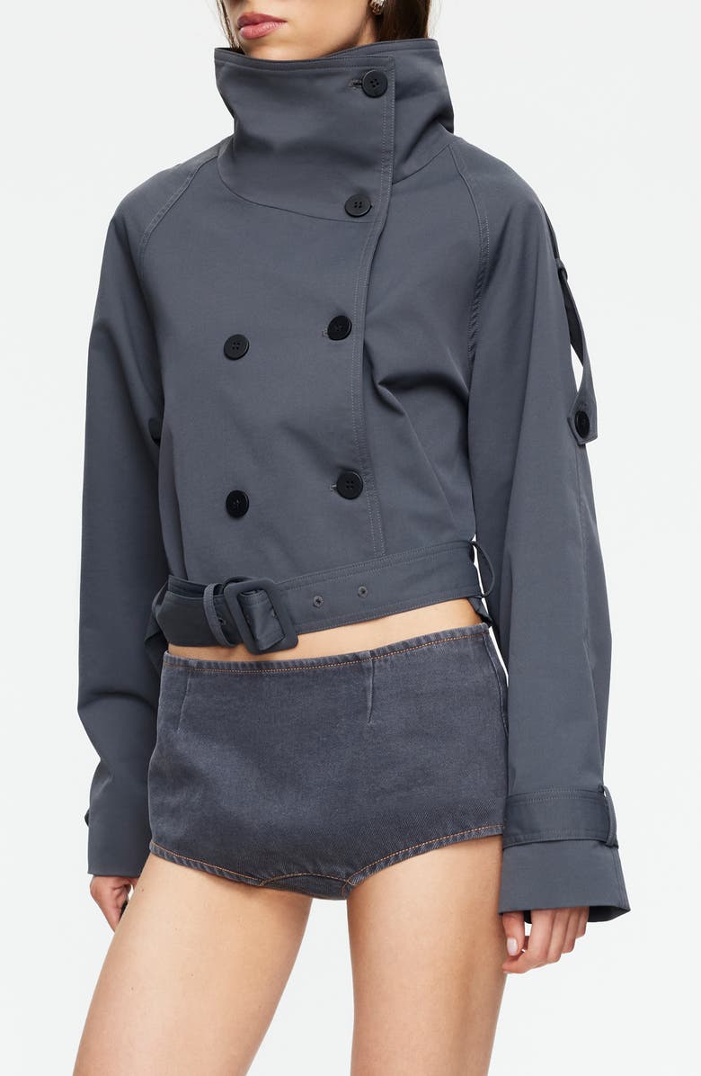 LIONESS Blanc Crop Trench Coat, Alternate, color, Slate