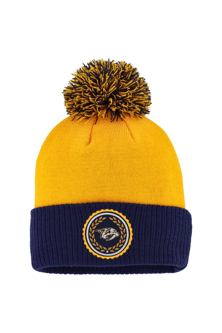 Women's adidas Gold Nashville Predators Laurel Cuffed Knit Hat with Pom, Main, color, Gold