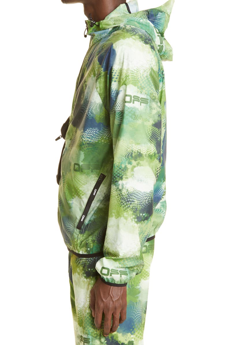 Off-White Camo Print Active Packable Hooded Jacket, Alternate, color,