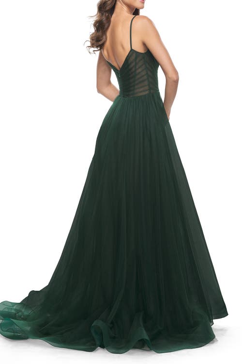 La Femme Simple Tulle A-line Prom Dress With Ruched Illusion Bodice